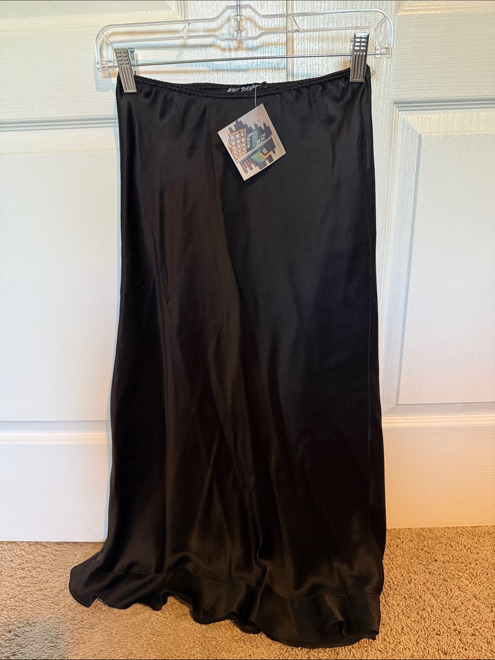 Betsey Johnson Black Satin Midi Slip Skirt
